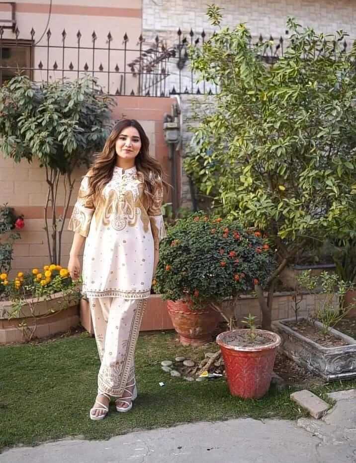 2 Pcs Women's Stitched Swiss Lawn Printed Shirt And Trouser 1 haseen.store
