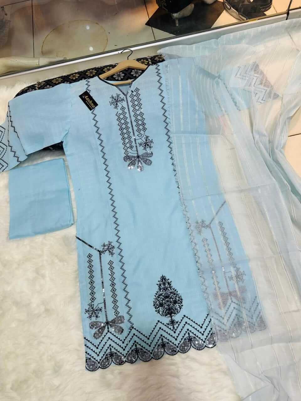 3 Pcs Women's Stitched Embroidered Suit 2 haseen.store 