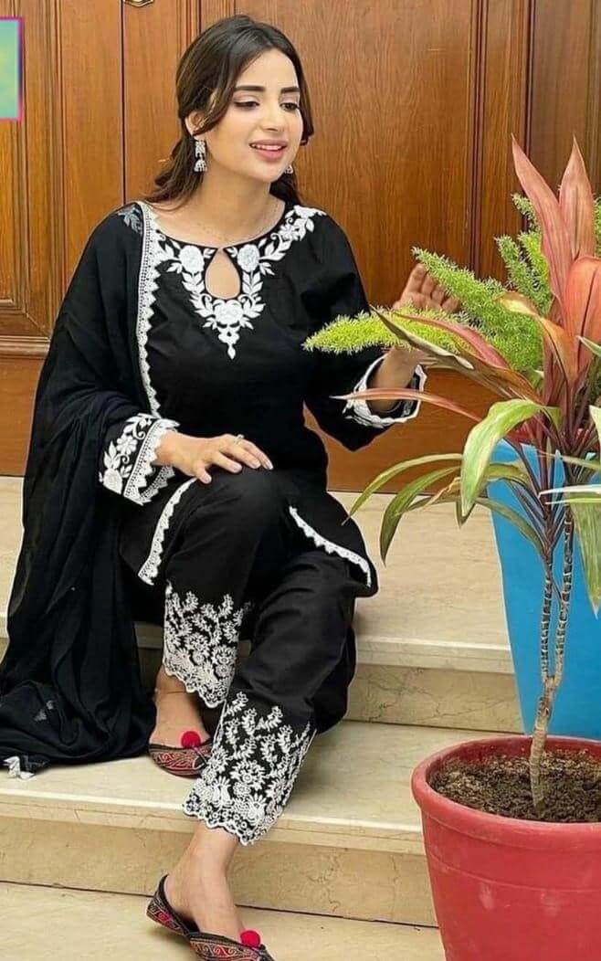 3 Pcs Women's Stitched Cotton Embroidered Suit 2  haseen.store
