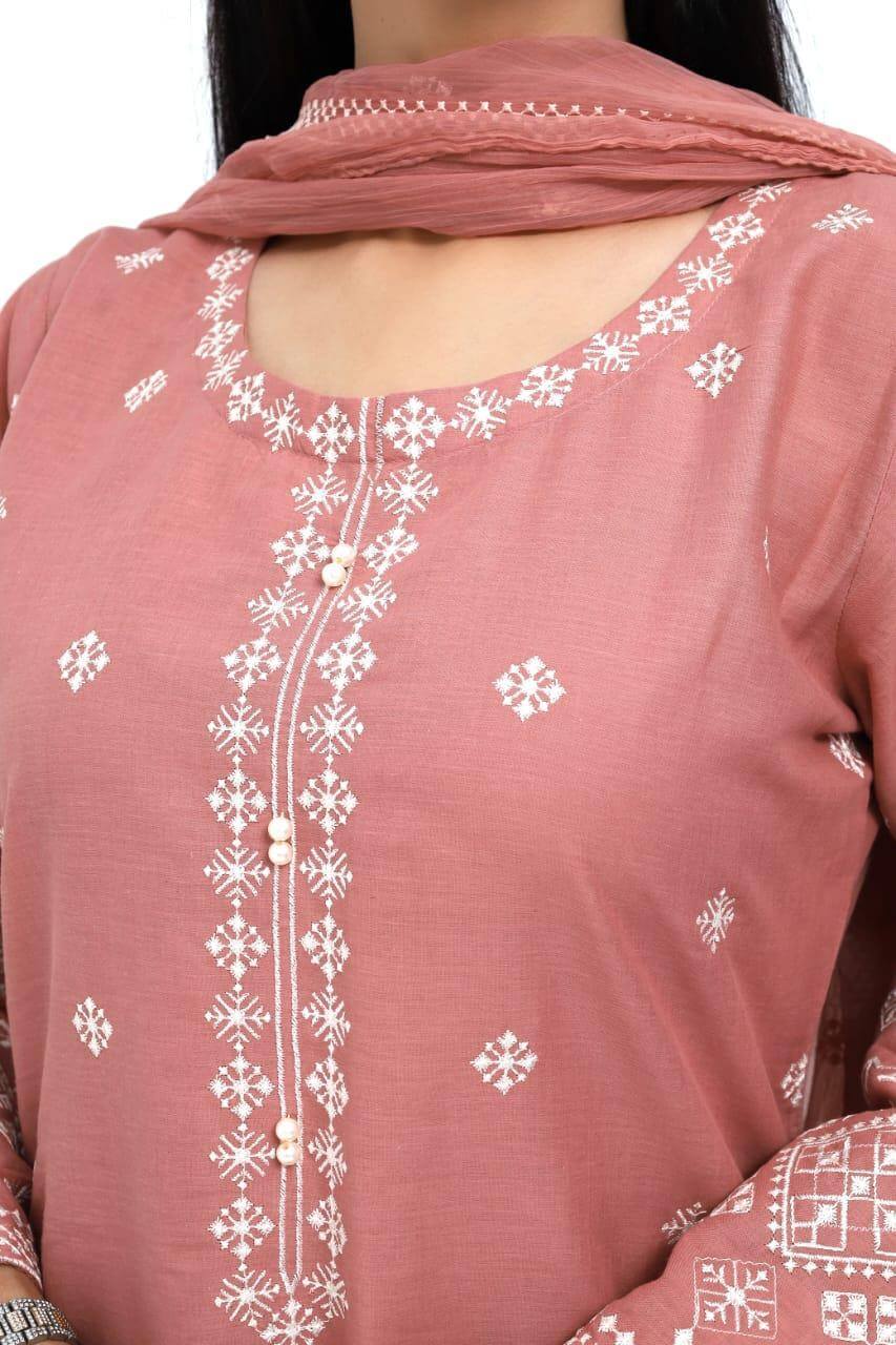 3 Pcs Women's Stitched Cotton Lawn Embroidered Suit 1 haseen.store
