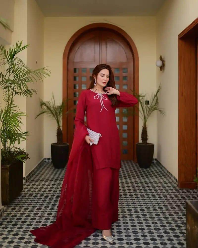 3 Pcs Women's Stitched Lace Work Suit 1 Haseen.store