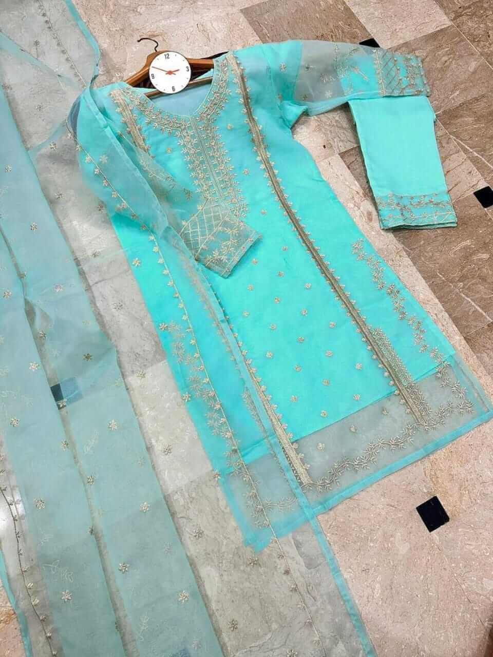 3 Pcs Women's Stitched Organza Embroidered Suit 2  haseen.store