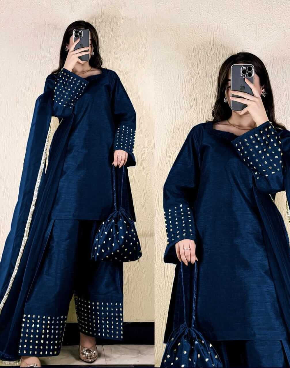 3 Pcs Women's Stitched Patch Work Suit
