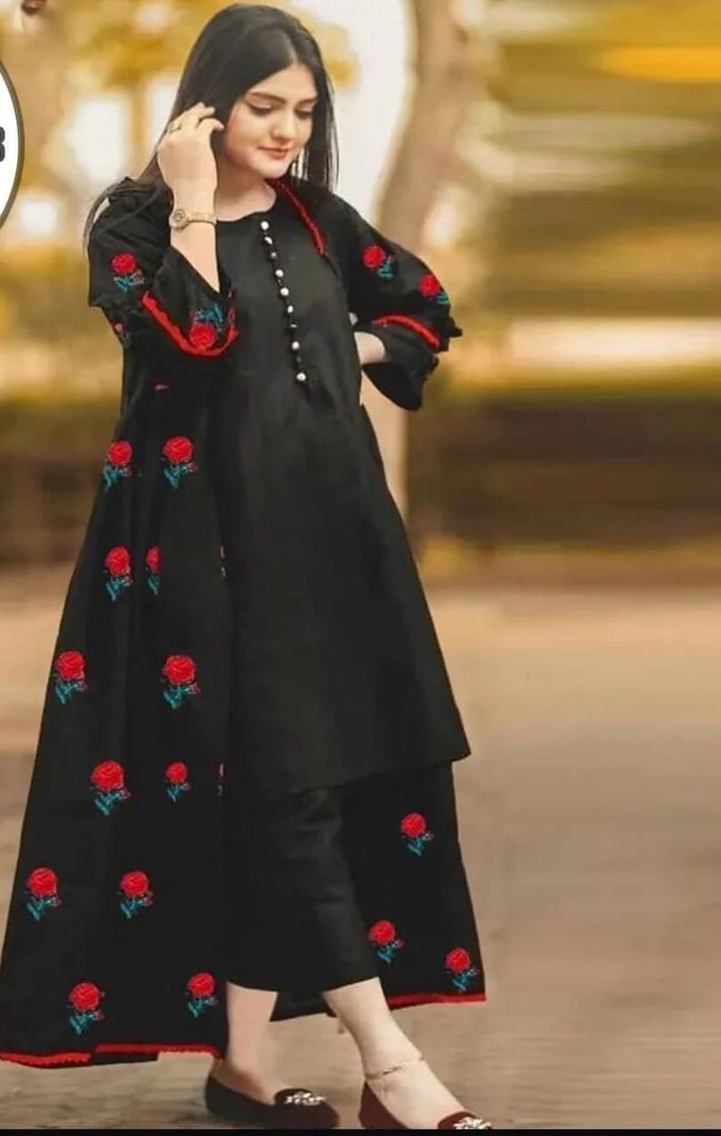 3 Pcs Women's Stitched Silk Embroidered Gown Suit 1 haseen.store
