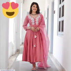 3 Pcs Women's Stitched Silk Embroidered Suit
