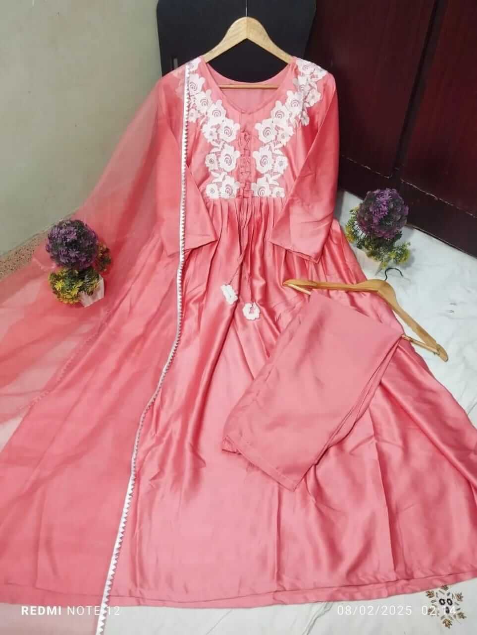 3 Pcs Women's Stitched Silk Embroidered Suit 3 haseen store