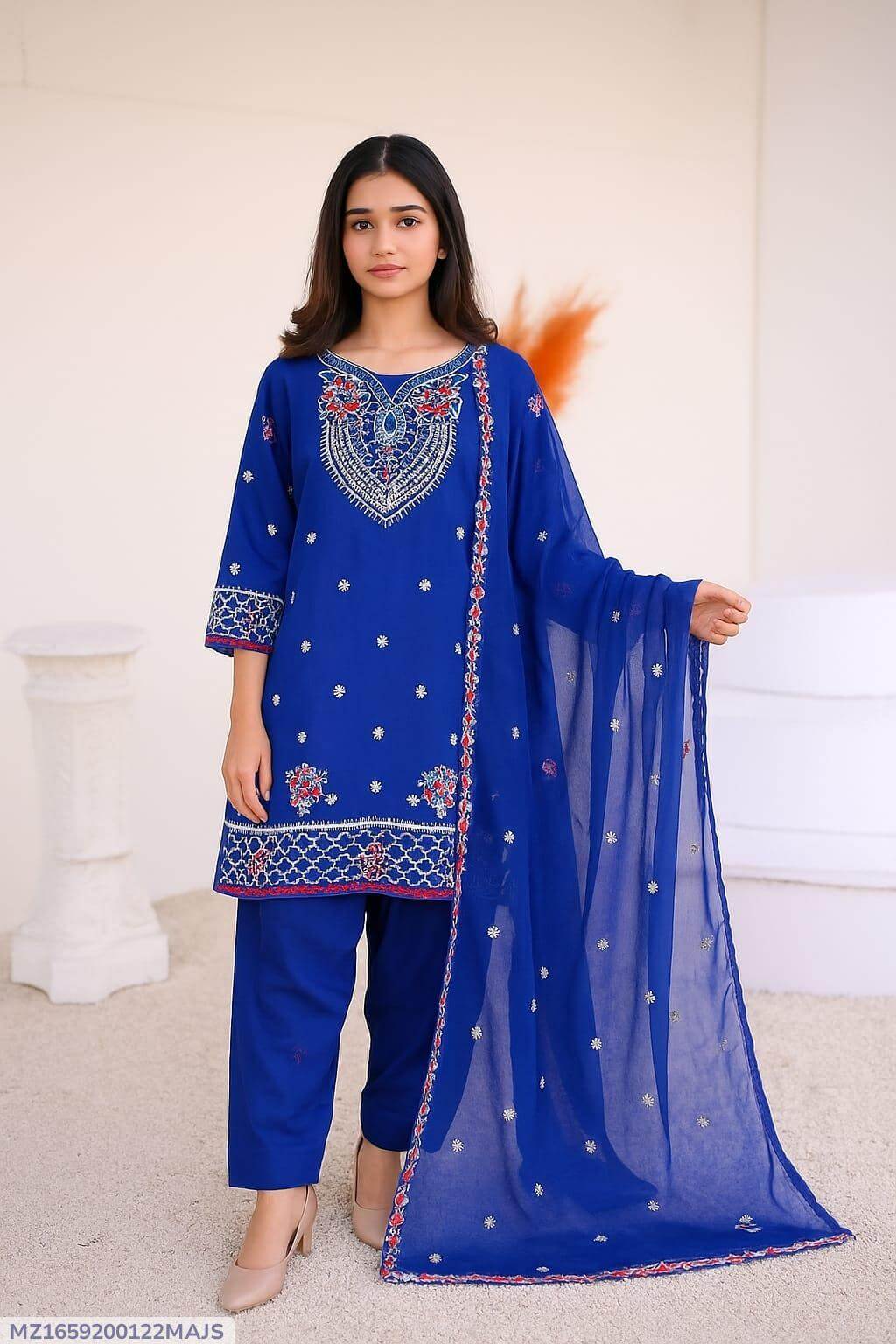 3 Pcs Women's Stitched Silk Embroidered Suit haseen.store 2
