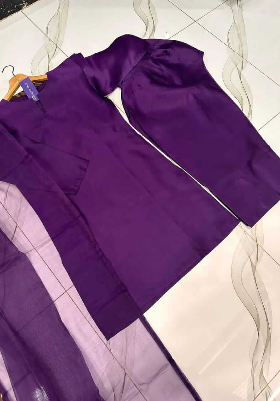 3 Pcs Women's Stitched Silk Plain Suit 11 haseen.store 
