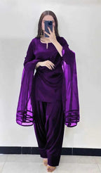 3 Pcs Women's Stitched Silk Plain Suit 12 haseen.store 
