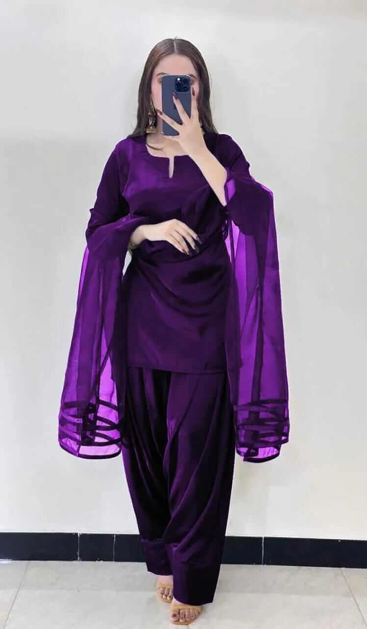 3 Pcs Women's Stitched Silk Plain Suit 12 haseen.store 
