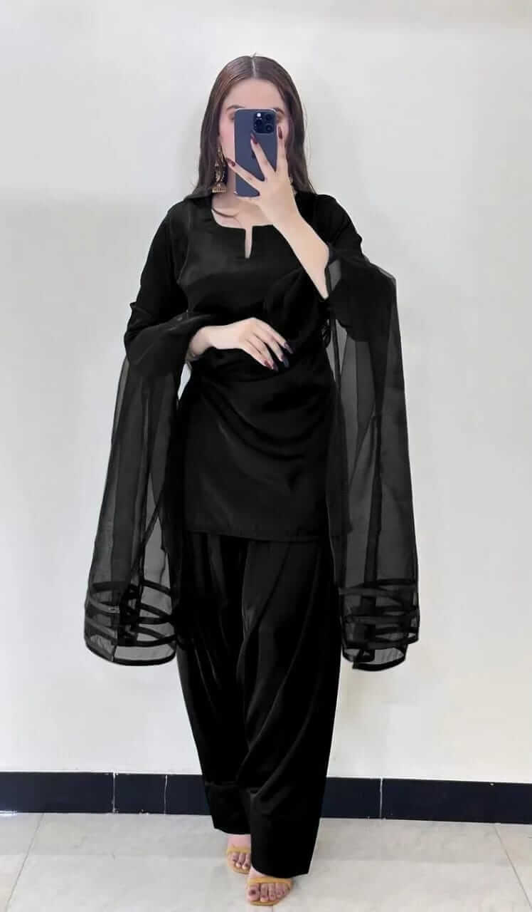 3 Pcs Women's Stitched Silk Plain Suit 1 haseen.store
