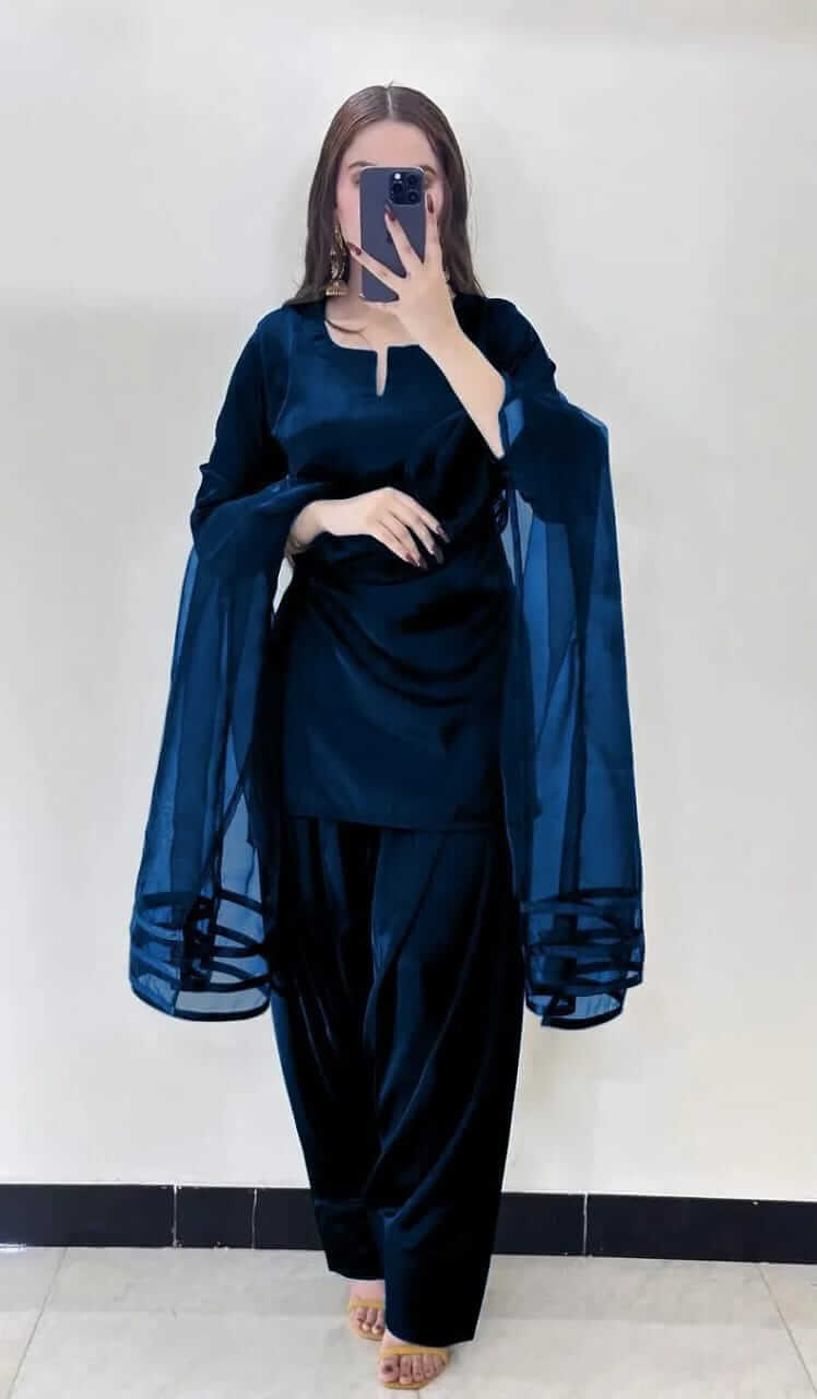 3 Pcs Women's Stitched Silk Plain Suit 7 haseen.store