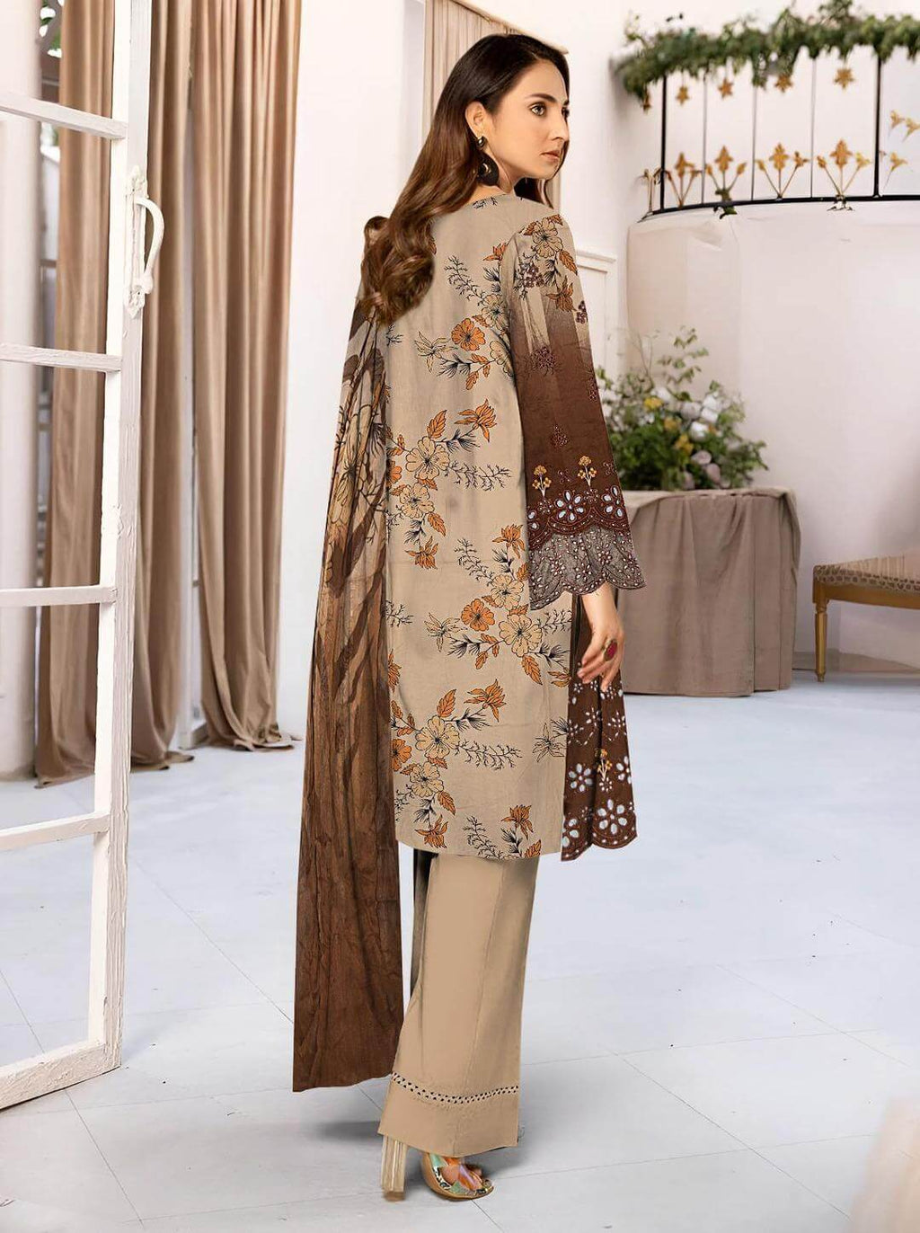 Exquisite Brown Linen Suit with Embroidered Chikankari Design 2 haseen.store