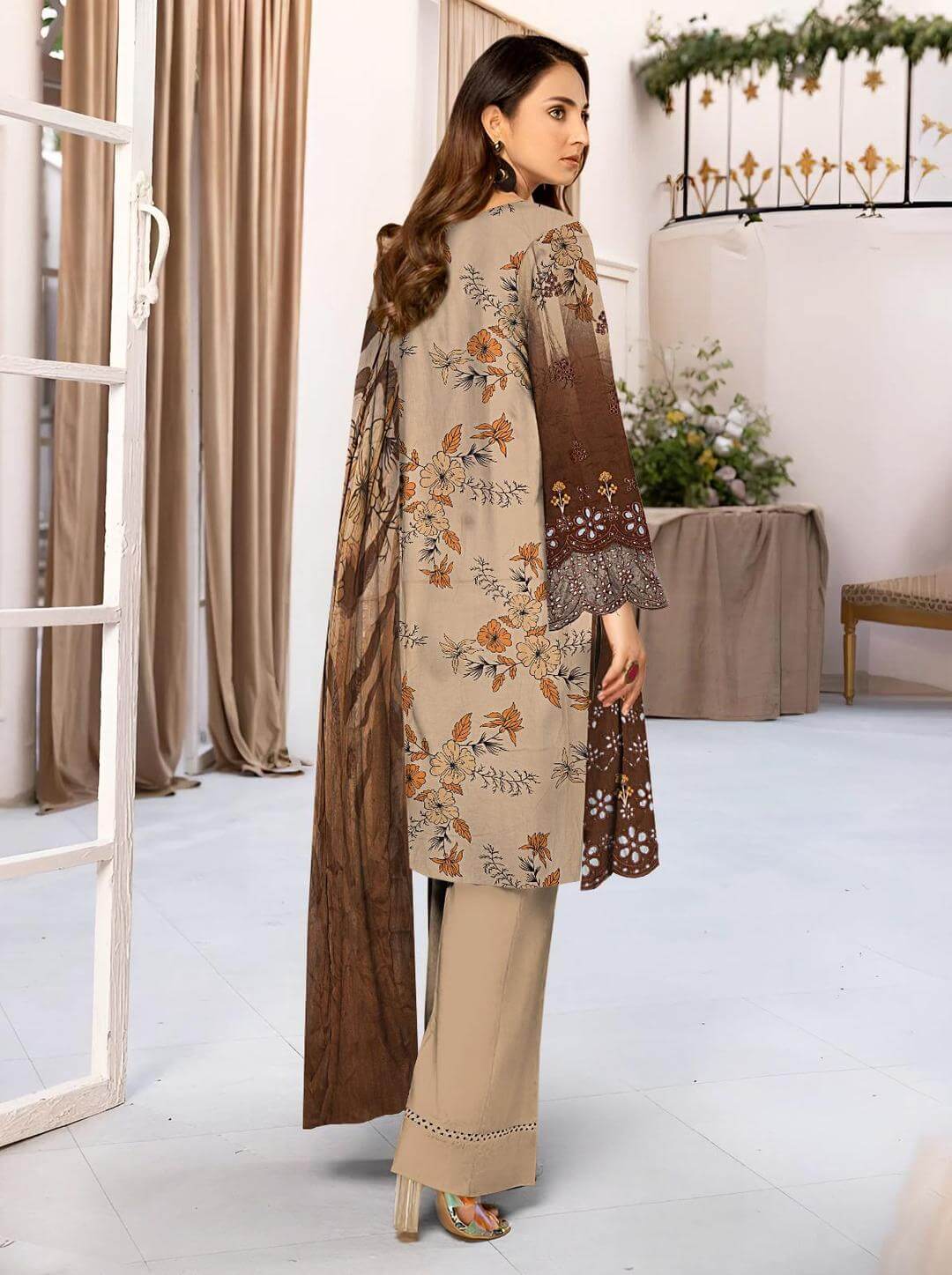 Exquisite Brown Linen Suit with Embroidered Chikankari Design 2 haseen.store
