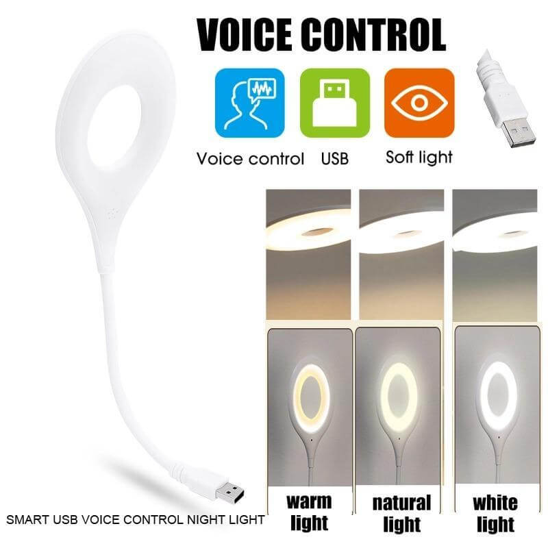 Lk50 Voice Control LED Smart Night Light Lamp 360 Adjustable, folder USB Desk Lamp 