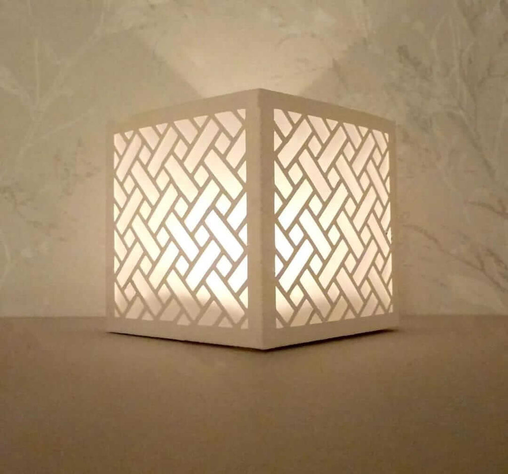 Modern White Geometric Design Tea Light Lamp I Lamp I Lamp For Room I Lamp Light I Lamp Decor I Lamp Light For Side Table I Lamp Lights