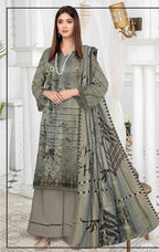Stunning 3 Pcs Grey Embroidered suit With Printed Trouser and Dupatta 