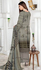 Stunning 3 Pcs Grey Embroidered suit With Printed Trouser and Dupatta 